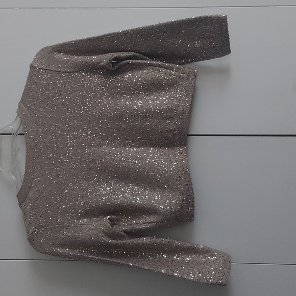 Oscar de la Renta Sequined Cropped Open Cardigan Bolero Size Medium Tan Gold - Picture 7 of 16